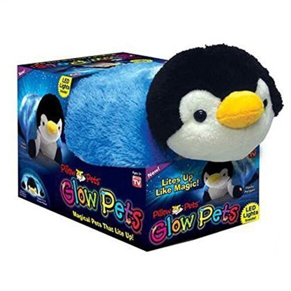 NWT Pillow Pets 15” "Sparkling Penguin" Glow Pets Purple Pink Jumbo - Picture 2 of 6